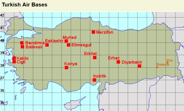 Τουρκικές αεροπορικές βάσεις , πηγή:http://www.globalsecurity.org/military/world/europe/airfield-tu.htm